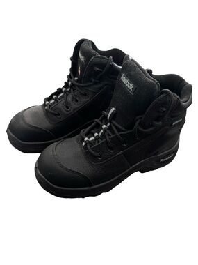 Reebok RB6765 Men's Black Leather Work Boots with Steel Toe Men’s 6 Women’s 8